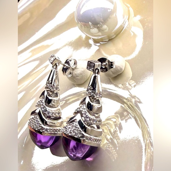 EA7 8.6CT Natural Russian Amethyst SMOOTH LUX CONES Earrings Rhodium plated S925